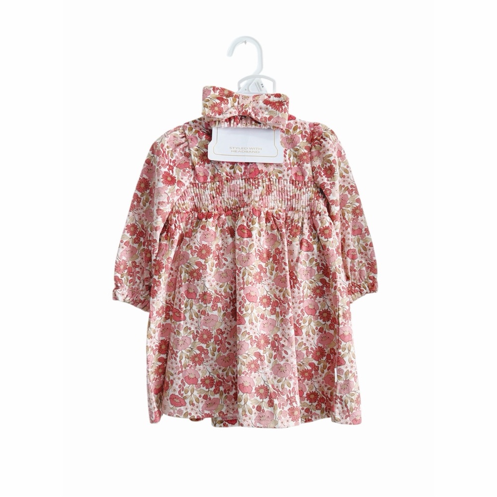 Tahari Pink and Cream Floral Baby Dress